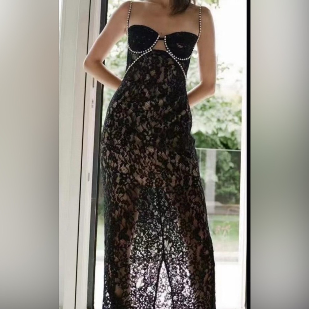 Black Self-Portrait Lace Maxi Dress